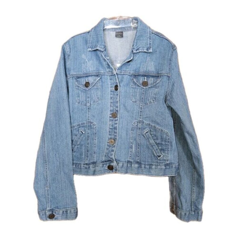 Massini Blue Jean Jacket Distressed Button Up‎ Denim Long Sleeve Women's Medium